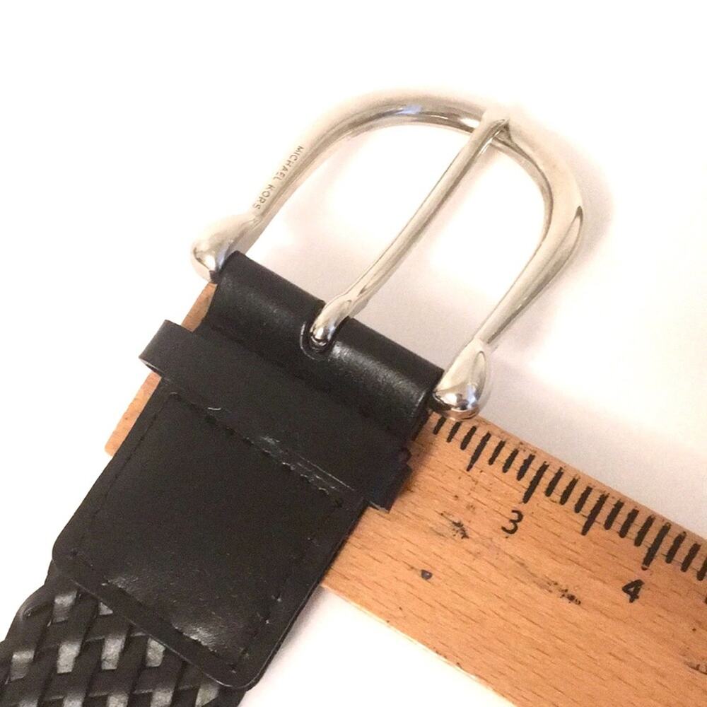 Michael Kors Black leather belt silver buckle EUC - Picture 5 of 7